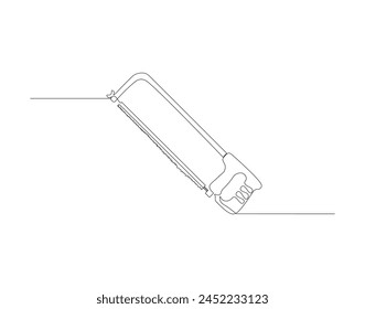 Dibujo continuo de la línea de la sierra. Una línea de sierra para madera. Concepto de carpintero arte de línea continua.
