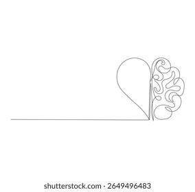 continuous line drawing of half of human brain and love heart logo icon.symbol logo type of psychologically divided affection. Editable design vector illustration