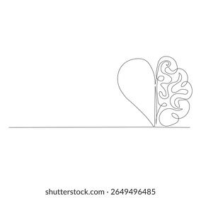continuous line drawing of half of human brain and love heart logo icon.symbol logo type of psychologically divided affection. Editable design vector illustration