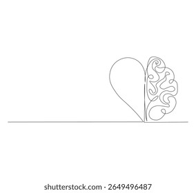 continuous line drawing of half of human brain and love heart logo icon.symbol logo type of psychologically divided affection. Editable design vector illustration