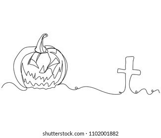 continuous line drawing of Halloween