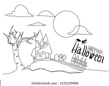 continuous line drawing of Halloween.
linear style and Hand drawn Vector illustrations,
character design outline collection,
cartoon doodle style.