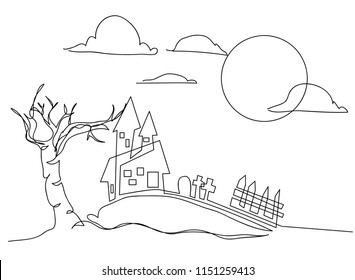 continuous line drawing of Halloween.
linear style and Hand drawn Vector illustrations,
character design outline collection,
cartoon doodle style.
