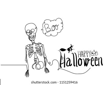 continuous line drawing of Halloween.
linear style and Hand drawn Vector illustrations,
character design outline collection,
cartoon doodle style.