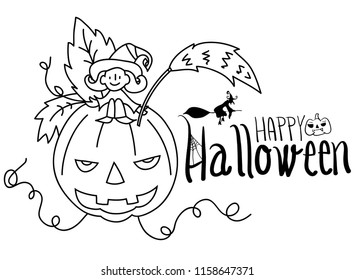 continuous line drawing of Halloween pumpkin ghost vector illustration