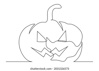Continuous line drawing of Halloween pumpkin. Vector illustration