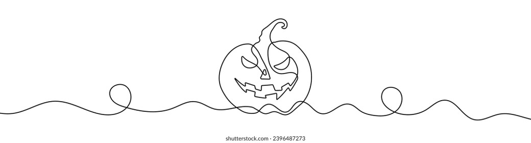 Continuous line drawing of Halloween pumpkin. One line drawing background. Vector illustration. Pumpkin continuous line.