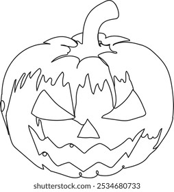 Desenho de linha contínua de uma abóbora de Halloween, arte de linha, vetor