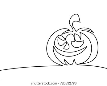 Continuous Line Drawing Of Halloween Pumpkin. Vector Illustration