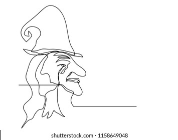 continuous line drawing of Halloween witch Demon ghost vector illustration