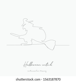 continuous line drawing. halloween witch on broom. simple vector illustration. halloween witch on broom concept hand drawing sketch line.
