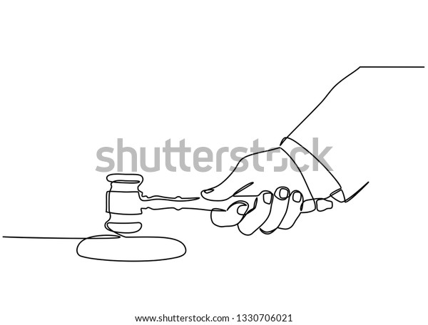 Continuous Line Drawing Hammer Justice Hands Stock Vector (Royalty Free ...