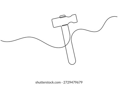 Kontinuierliche Linienzeichnung eines Hammers, ein minimalistisches Konstruktionssymbol