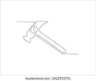 Continuous Line Drawing Of Hammer. One Line Of Hammer. Hammer Continuous Line Art. Editable Outline.