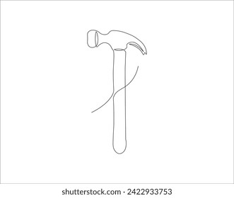 Continuous Line Drawing Of Hammer. One Line Of Hammer. Hammer Continuous Line Art. Editable Outline.