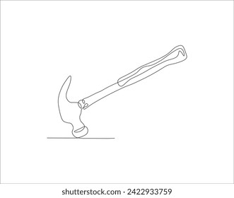 Continuous Line Drawing Of Hammer. One Line Of Hammer. Hammer Continuous Line Art. Editable Outline.