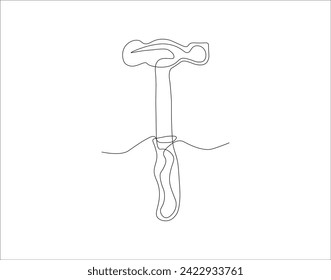 Continuous Line Drawing Of Hammer. One Line Of Hammer. Hammer Continuous Line Art. Editable Outline.