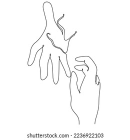 
continuous line drawing of hand asking for help