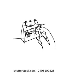 Continuous line drawing hand and calendar 