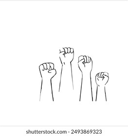 continuous line drawing of a hand clenched in a fist as a sign of victory