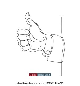 Continuous line drawing of hand drawn thumb up gesture. Vector illustration. Element for you design works.