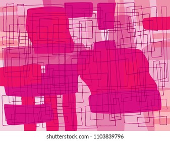 A continuous line drawing hand drawn in pencil over top of a colourful and translucent abstract square background that feels like a vivid watercolour painting.
