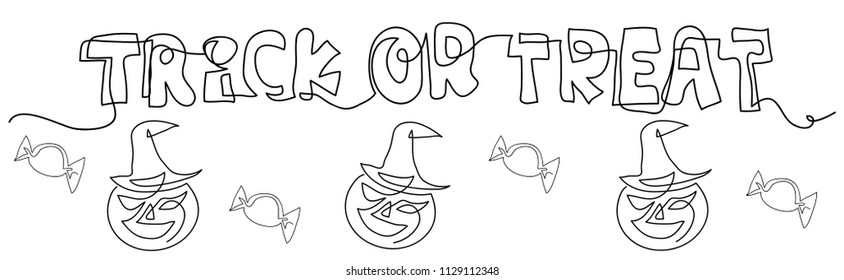 continuous line drawing of Hand drawn trick or treat Halloween
character design collection outline ,
cartoon doodle style.