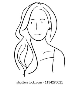 continuous line drawing of Hand drawn
Illustration of a long hair woman smiling bright cute pretty vector