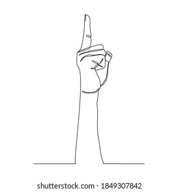 Continuous line drawing of hand finger pointing up. One line concept of people showing something on presentation or rise hand. Vector illustration