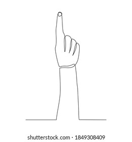 Continuous line drawing of hand finger pointing up. One line concept of people showing something on presentation or rise hand. Vector illustration
