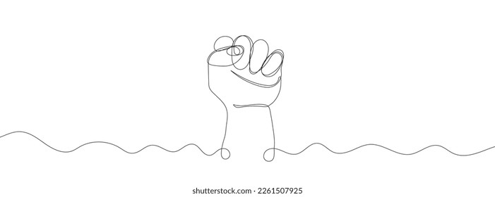 Continuous line drawing of hand with fist. One line drawing background. Vector illustration. Linear drawing of a male fist