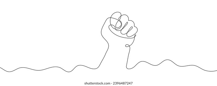 Continuous line drawing of hand with fist. One line drawing background. Vector illustration. Linear drawing of a male fist