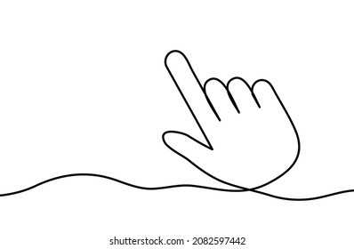 Continuous line drawing of hand with forefinger. Hand linear icon. One line drawing background. Vector illustration. Hand continuous line icon