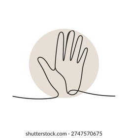 Continuous line drawing of a hand in front of a circle