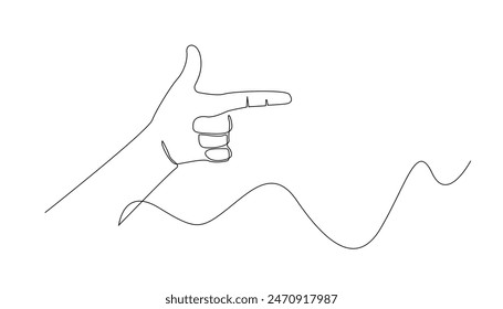 continuous line drawing of hand gesture.one line drawing of thumb and pointing finger.shooting hand sign.single line vector illustration