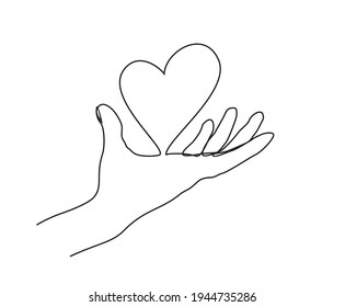 continuous line drawing of hand giving  heart shape for peace and solidarity.
