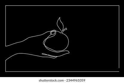 dibujo continuo de línea de mano dando manzana
