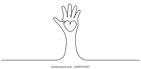 Dibujo continuo de la línea con el corazón. Símbolo lineal voluntario. Mano levantada. Ilustración vectorial aislada en blanco.