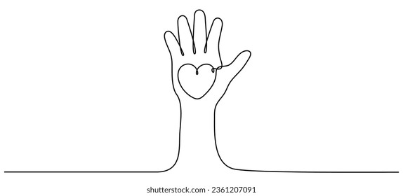 Dibujo continuo de la línea con el corazón. Símbolo lineal voluntario. Mano levantada. Ilustración vectorial aislada en blanco.