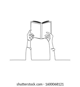 continuous line drawing of hand hold book vector illustration
