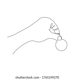 Continuous line drawing of hand hold coin to give charity. Vector illustration