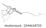 continuous line drawing of hand holding flute.one line drawing of orchestra flute player.single line vector illustration of orchestral music performance.isolated white background