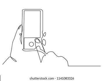 continuous line drawing of hand holding mobile Modern Technology Concepts