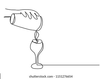 continuous line drawing of hand holding a glass of cocktail vector illustration