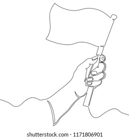 Continuous line drawing Hand Holding Flag Vector Illustration