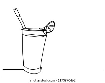 continuous line drawing of hand holding a glass of cocktail vector illustration