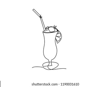 continuous line drawing of hand holding a glass of cocktail vector illustration