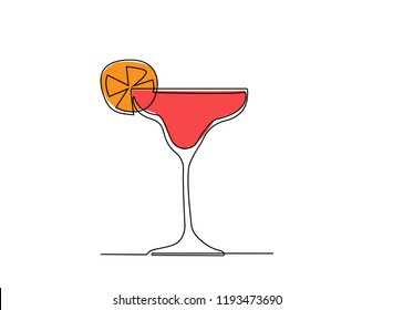 continuous line drawing of hand holding a glass of cocktail vector illustration