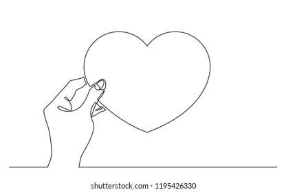 continuous line drawing hand holding heart symbol