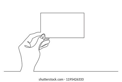 continuous line drawing of hand holding blank horizontal piece of paper